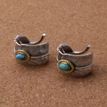 Мужское и женское кольцо из тайского серебра 925 пробы с бирюзовым пером