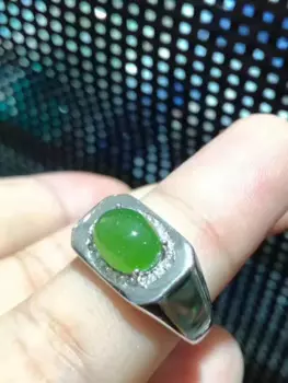 Мужское кольцо из настоящего и натурального нефрита, кольцо с камнем из серебра 925 пробы