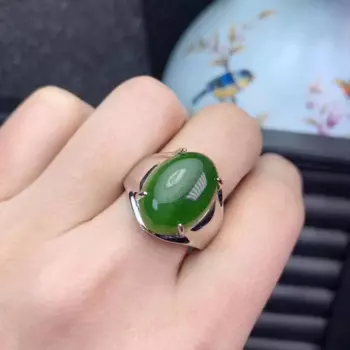 Мужское кольцо из настоящего и натурального нефрита, кольцо с камнем из серебра 925 пробы