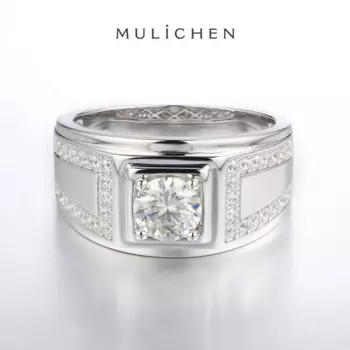 Мужское кольцо из серебра 925 пробы с муассанитом 1 карат