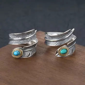 Мужское кольцо с инкрустацией бирюзой, стерлинговое серебро S925, индивидуальное открытое кольцо в индийском стиле, пара