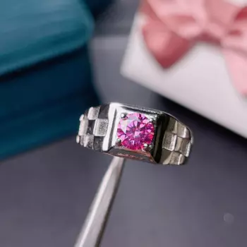 Мужское кольцо с муассанитом, серебро 925 пробы, 1 карат