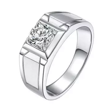 Мужское обручальное кольцо из серебра 925 пробы с муассанитом