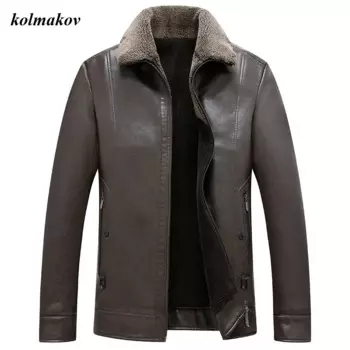 Мужское пальто из бутика кожи, Однотонное шерстяное пальто на молнии, зимний стиль, куртка с шерстяной подкладкой