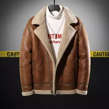 Мужское пальто из искусственного меха ягненка, зимнее шерстяное пальто с подкладкой из флиса, коричневая теплая кожаная куртка, Мужская одежда 5XL