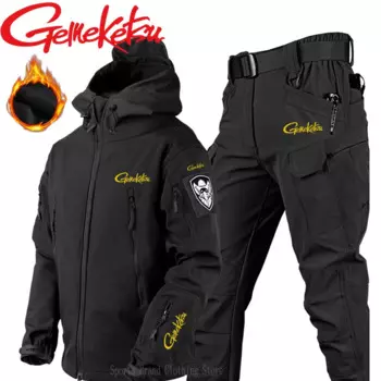 Мужское пальто из мягкой кожи акулы, зимний плюшевый рыболовный костюм, утепленная ветрозащитная и теплая куртка, 2024