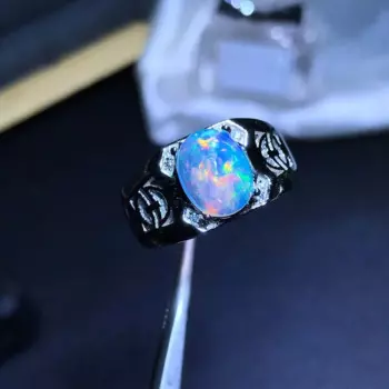 Мужское серебряное кольцо с опалом 8 мм * 10 мм, 925 карат