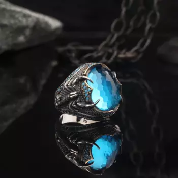 Мужское серебряное кольцо в виде скорпиона, мужское серебряное кольцо в виде короля скорпиона, мужское серебряное кольцо из искусственного серебра, мужское кольцо с голубым топазом