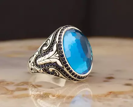 Мужское Винтажное кольцо из серебра 925 пробы, с топазом