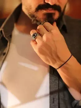 Мужское Винтажное кольцо из серебра 925 пробы с черным Цирконом