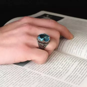 Мужское Винтажное кольцо из серебра 925 пробы, с топазом