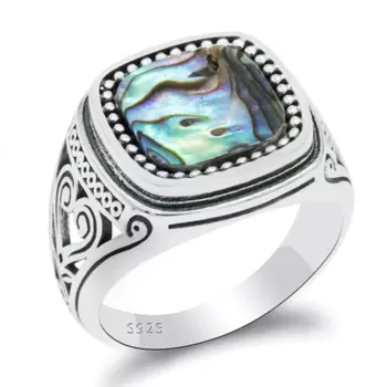 Мужское Винтажное кольцо из серебра 925 пробы с цирконом и ракушкой