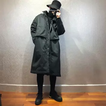 Мужское зимнее длинное Свободное пальто с карманами, теплое хлопковое Стеганое пальто, корейское однотонное черное универсальное плотное пальто для мужчин, 2021