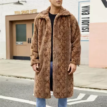 Мужское зимнее пальто с длинным рукавом и воротником с лацканами, открытая передняя куртка из искусственного меха, верхняя одежда