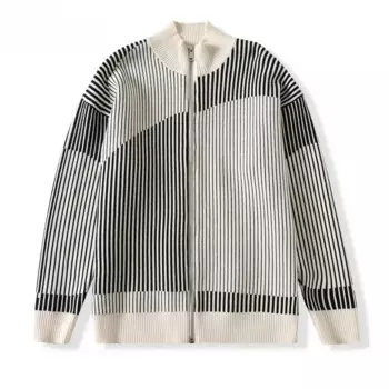 Мужской 2024, новый модный темпераментный Джокер, свободная версия, вязаный кардиган на молнии, пальто в стиле ретро, кардиган с воротником-стойкой, шикарный топ