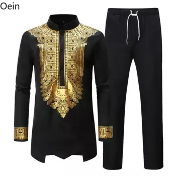 Мужской Африканский комплект из 2 предметов, традиционный костюм из рубашки и брюк, костюм Ближнего Востока