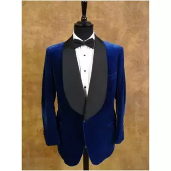 Мужской бархатный костюм из блейзера и брюк, темно-синего цвета
