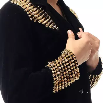 Мужской бархатный костюм с заклепками, черный пиджак в стиле стимпанк, одежда в стиле панк-рок для сцены, выпускного, певицы, танцевальный костюм для мужчин, 2022