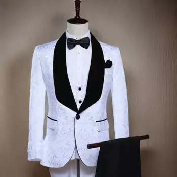 Мужской цветочный костюм, облегающий свадебный смокинг из 3 предметов, жаккардовая куртка с воротником-шалью и жилетом и брюки, мужской модный костюм, 2024