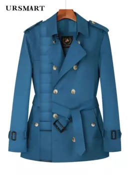 Мужской двубортный плащ из гусиного пуха, утепленная короткая британская непромокаемая ветровка