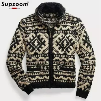 Мужской Хлопковый кардиган на молнии Supzoom, Повседневный Кардиган с отложным воротником, Осень-зима 2019