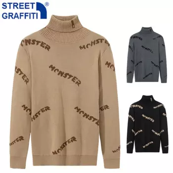 Мужской хлопковый свитер в стиле хип-хоп, с высоким воротником