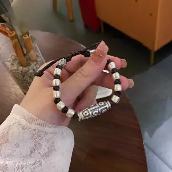 Мужской и женский браслет из серебра 999 пробы с бусинами