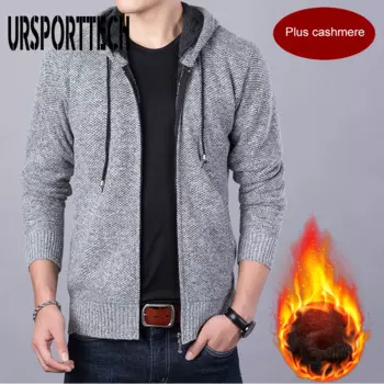 Мужской кардиган свитер, пальто, флисовая куртка на молнии с капюшоном, Мужская Осенняя Вельветовая утепленная Повседневная вязаная куртка-кардиган, Размер 3XL