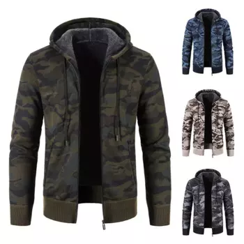 Мужской кардиган, Вязаная толстовка на молнии, свитер, пальто, флисовая Толстая теплая шерстяная модная камуфляжная куртка на осень и зиму