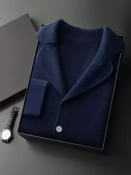 Мужской кашемировый кардиган с воротником-стойкой, мягкий кашемировый вязаный кардиган