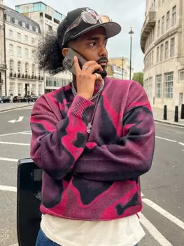 Мужской кашемировый свитер оверсайз с длинным рукавом и круглым вырезом