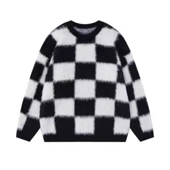 Мужской Клетчатый пуловер с круглым вырезом и длинными рукавами
