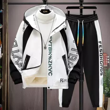 Мужской комплект из 2 предметов, теплая куртка с капюшоном и брюки в стиле пэчворк, спортивный костюм из флиса, утепленная спортивная одежда, повседневный мужской спортивный костюм, зима