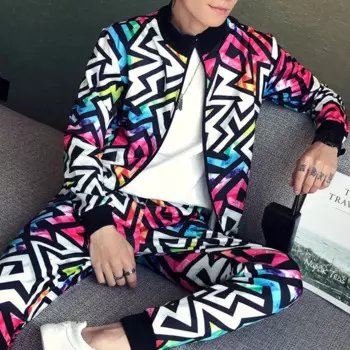 Мужской комплект из двух предметов, облегающий костюм в полоску, куртка с коротким рукавом и брюки, спортивный костюм для мужчин, осень 2020