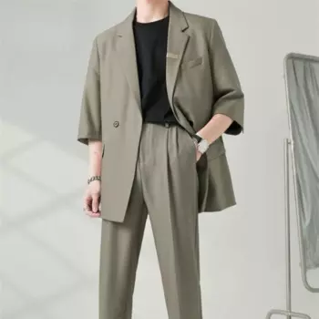 Мужской комплект одежды из 2 предметов, высококачественные весенне-осенние однотонные мужские костюмы и рубашки, повседневные корейские костюмы, 2024