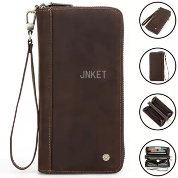 Мужской кошелек из коровьей кожи в стиле ретро, длинный клатч с двойной молнией, кошелек с зажимом для денег, бумажник