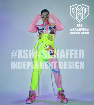 Мужской костюм для ночного клуба GOGO розовый флуоресцентный костюм с принтом цепи DS модный костюм