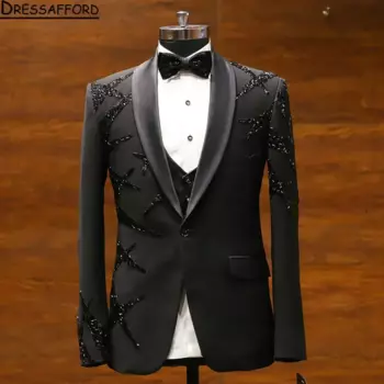 Мужской костюм из блейзера и брюк, черного цвета