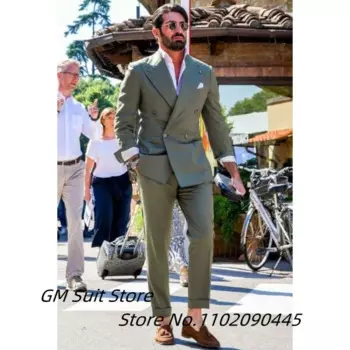 Мужской костюм из двух предметов, однотонный двубортный Модный облегающий костюм с лацканами-шипами, укороченные брюки, повседневные деловые костюмы 2023