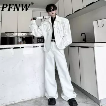 Мужской костюм из двух предметов PFNW, яркий однобортный жакет с лацканами с нитью, повседневные Прямые брюки, уличный костюм, осень 2024, 28W5254