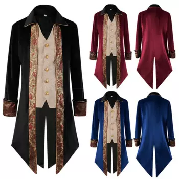 Мужской костюм в викторианском стиле эпохи Возрождения, косплей, готический флок, хвост, знаменитостей, король, костюм для вечеринки на Хэллоуин