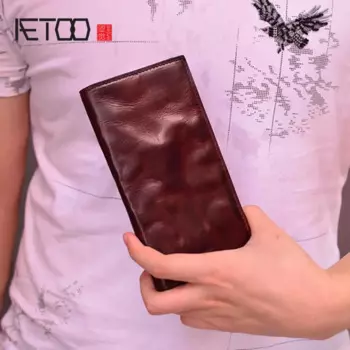 Мужской кожаный кошелек AETOO, Винтажный Длинный кошелек с пряжкой растительного дубления, ручная работа, индивидуальный мобильный телефон