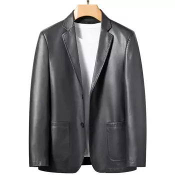 Мужской кожаный костюм высокого качества, новое пальто из спилка крупного рогатого скота для осени и зимы, маленький костюм, мужская кожаная куртка