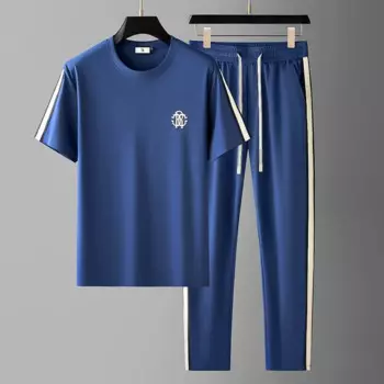 Мужской летний модный трендовый Быстросохнущий костюм в контрастную полоску, повседневный спортивный Универсальный костюм с короткими рукавами, 2024