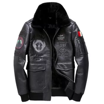 Мужской летный Костюм ВВС B3 с вышитым значком, зимняя куртка из натуральной овечьей кожи с мехом в одном