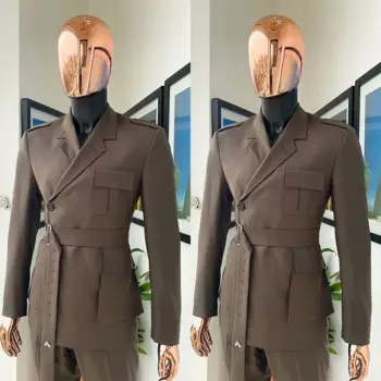 Мужской однобортный Блейзер и брюки, голубой однобортный пиджак с отложным воротником и поясом, официальная одежда для работы, большие размеры, 2019