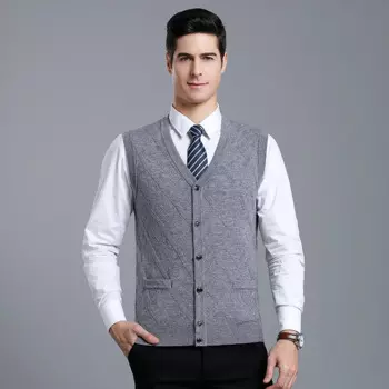 Мужской однотонный кашемировый вязаный пуловер с V-образным вырезом