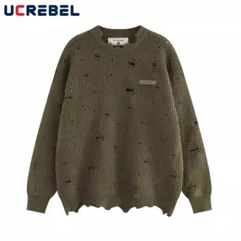 Мужской однотонный вязаный свитер с длинным рукавом, на осень/зиму