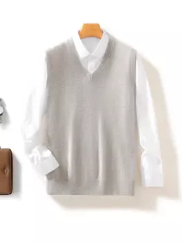 Мужской осенне-зимний трикотажный пуловер без рукавов с V-образным вырезом