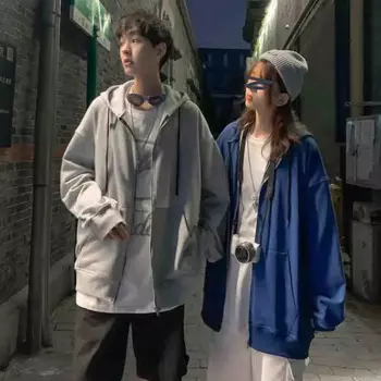 Мужской осенний кардиган с капюшоном Толстовка для влюбленных одинаковая Повседневная Свободная Спортивная Толстовка большого размера